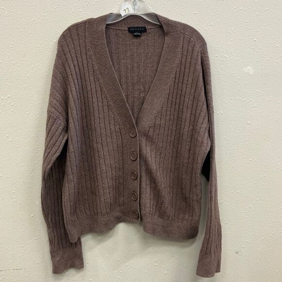 Sanctuary brown ribbed v-neck cardigan academia sweater size large #717 - Picture 1 of 7